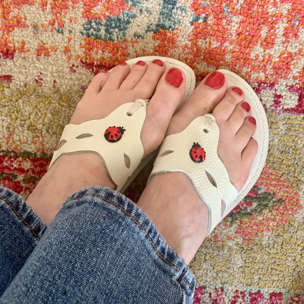 Kino Leather White Thong Sandals Made in USA 10